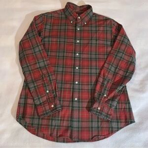 Ralph Lauren Mens Shirt Custom Fit Button Down Red Green Plaid Long Sleeve Large